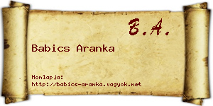 Babics Aranka névjegykártya