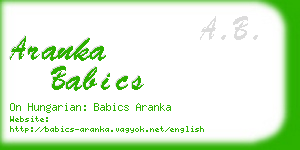 aranka babics business card